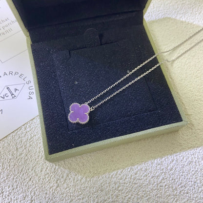 [Royal Fine ]CLOVER 15MM  PURPLE VIOLET NECKLACE
