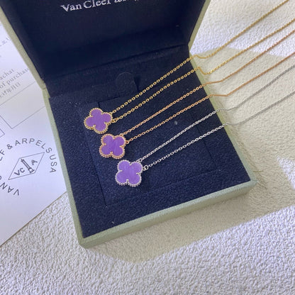 [Royal Fine ]CLOVER 15MM  PURPLE VIOLET NECKLACE
