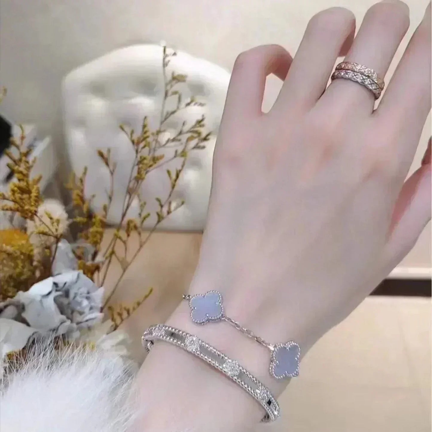 [Royal]CLOVER  5 MOTIF PURPLE CHALCEDONY BRACELET SILVER