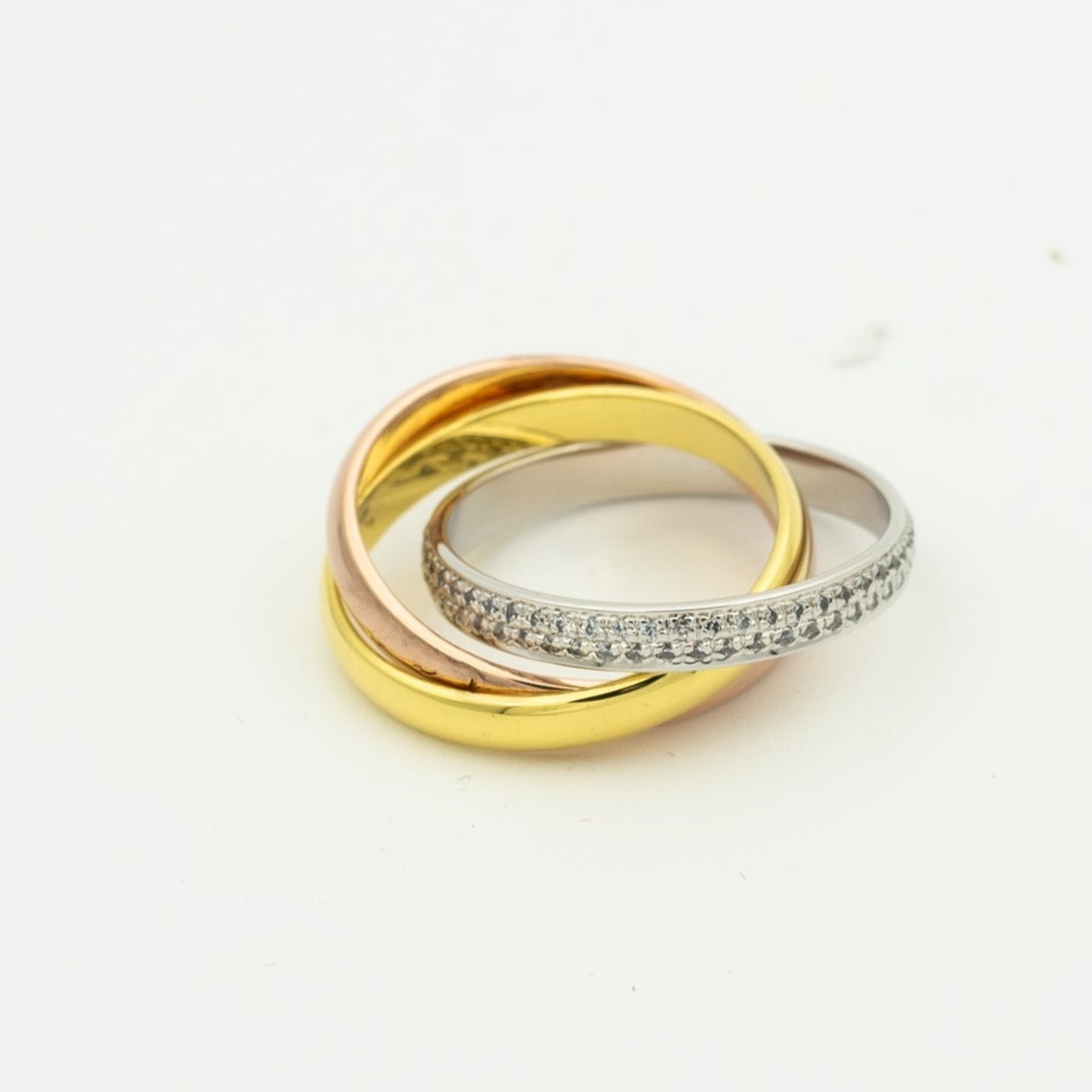 [Royal Fine ]TRINITY RING GOLD PINK GOLD SILVER DIAMONDS