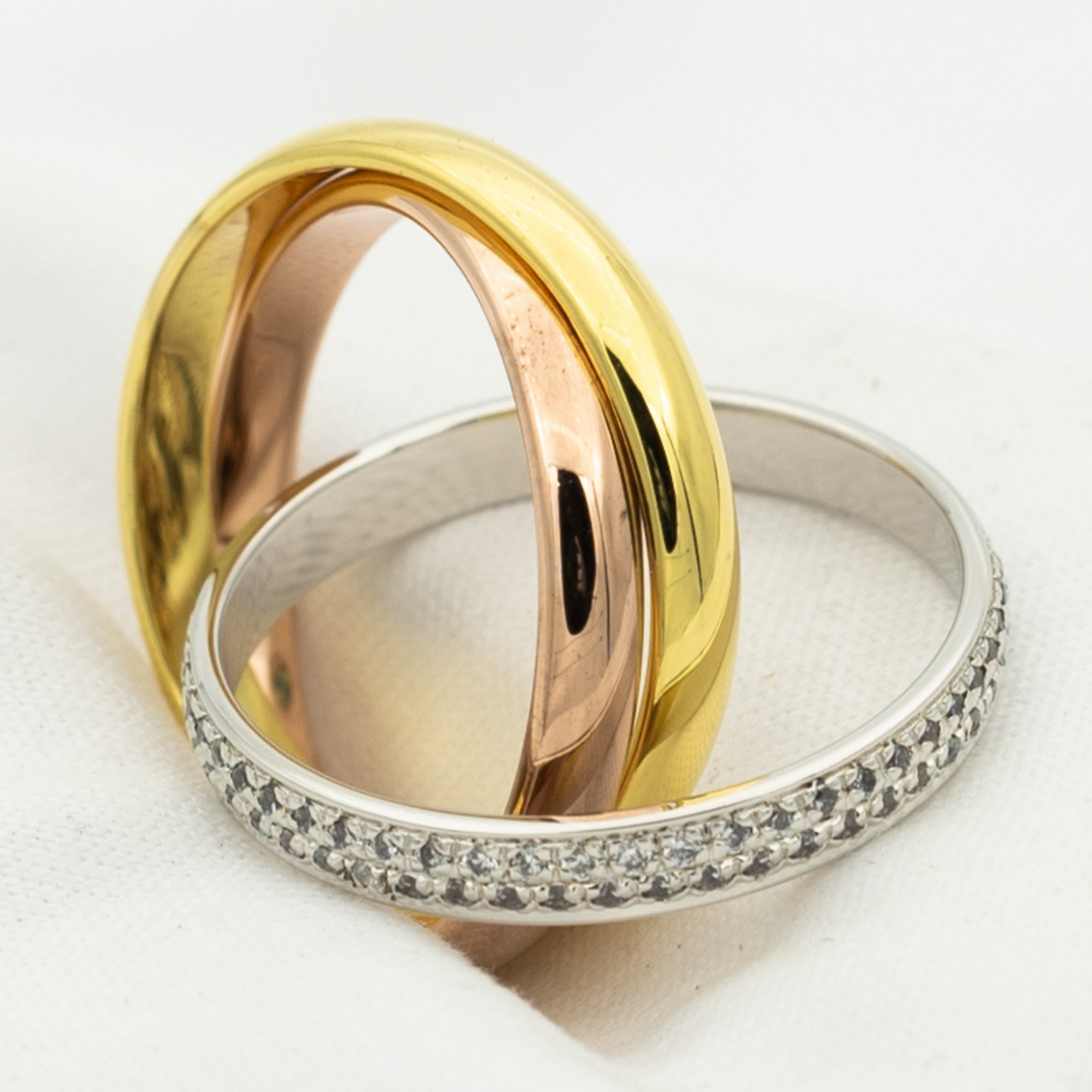 [Royal Fine ]TRINITY RING GOLD PINK GOLD SILVER DIAMONDS
