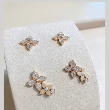 [Royal Fine ]STAR BLOSSOM STUD EARRINGS PINK GOLD DIAMONDS