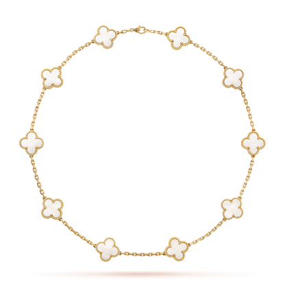 [Royal Fine ]CLOVER 10 MOTIFS WHITE MOTHER OF PEARL NECKLACE