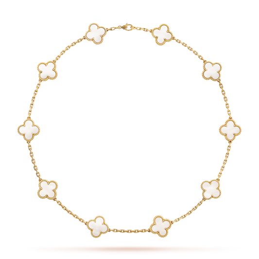 [Royal Fine ]CLOVER 10 MOTIFS WHITE MOTHER OF PEARL NECKLACE