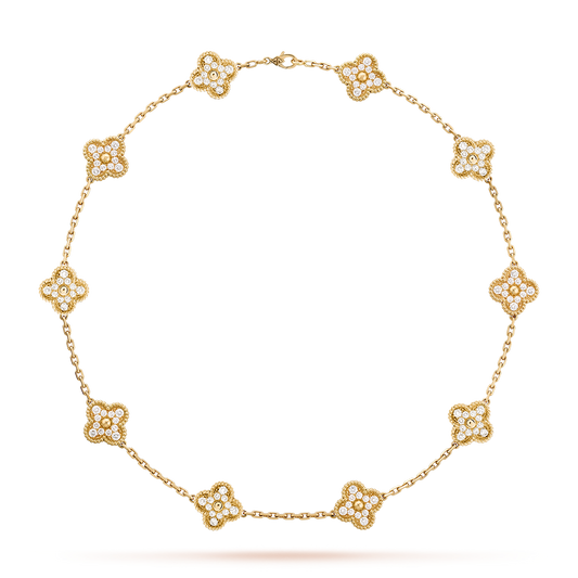 [Royal Fine ]CLOVER 10 MOTIFS DIAMOND NECKLACE