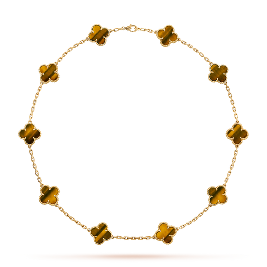 [Royal Fine ]CLOVER 10 MOTIFS TIGER EYE NECKLACE