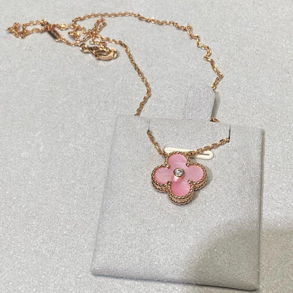 [Royal Fine ]CLOVER 15MM DIAMOND PINK MOP NECKLACE