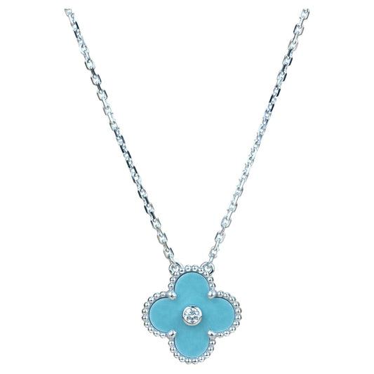 [Royal]CLOVER 15MM DIAMOND SVRES PORCELAIN  NECKLACE SILVER