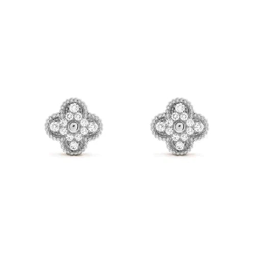 [Royal]CLOVER 1 MOTIFS DIAMOND STUD EARRINGS SILVER