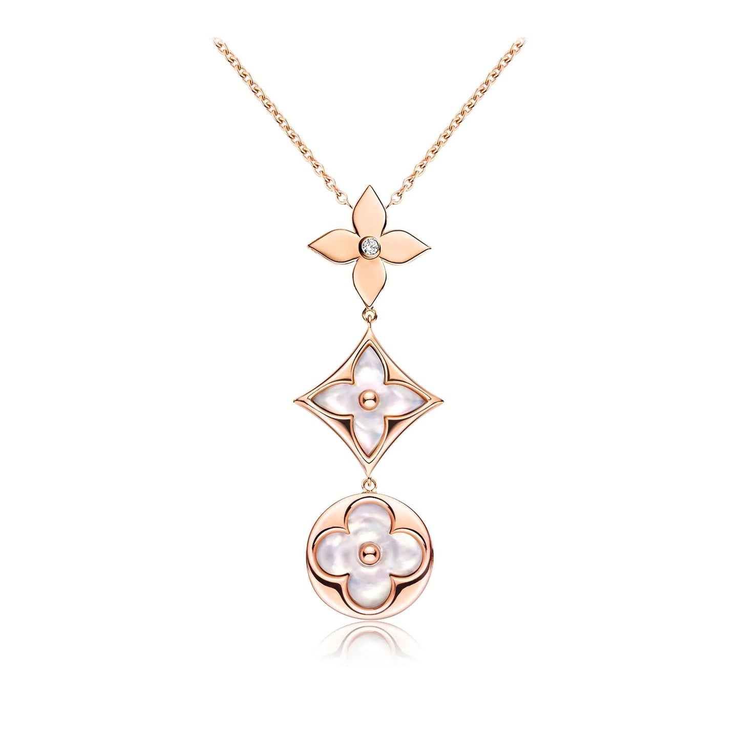 [Royal]COLOR BLOSSOM LARIAT NECKLACE PINK GOLD WHITE MOTHER PEARL AND DIAMOND