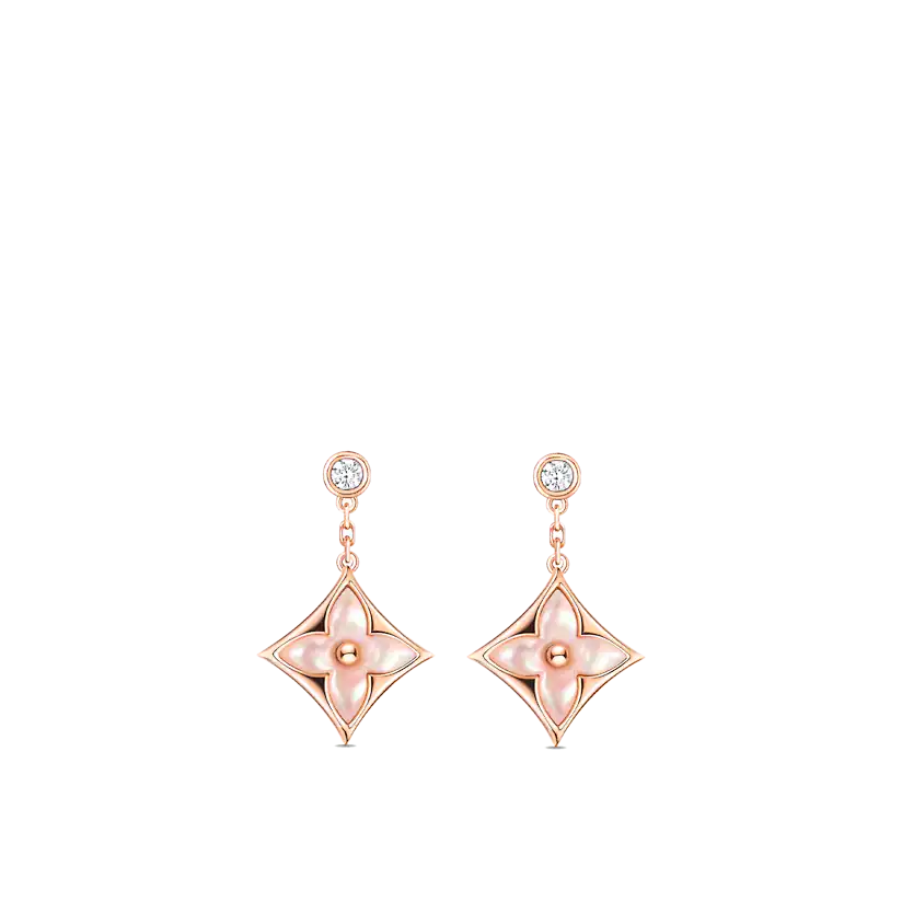 [Royal]DOUBLE STAR PINK GOLD MOP DROP EARRINGS