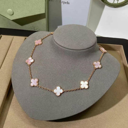 [Royal Fine ]CLOVER 10 MOTIFS PINK MOP NECKLACE
