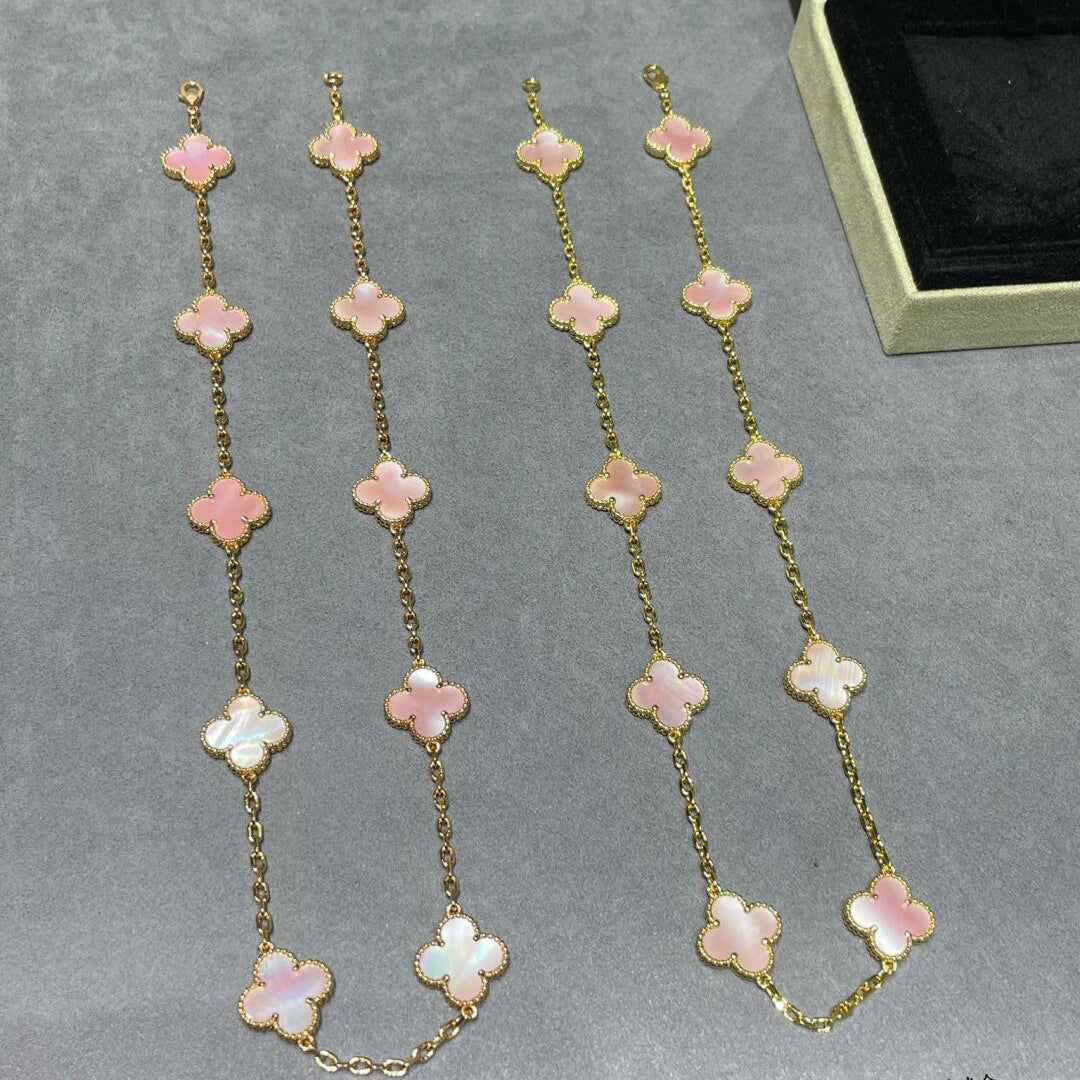[Royal Fine ]CLOVER 10 MOTIFS PINK MOP NECKLACE