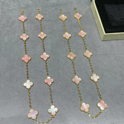 [Royal Fine ]CLOVER 10 MOTIFS PINK MOP NECKLACE