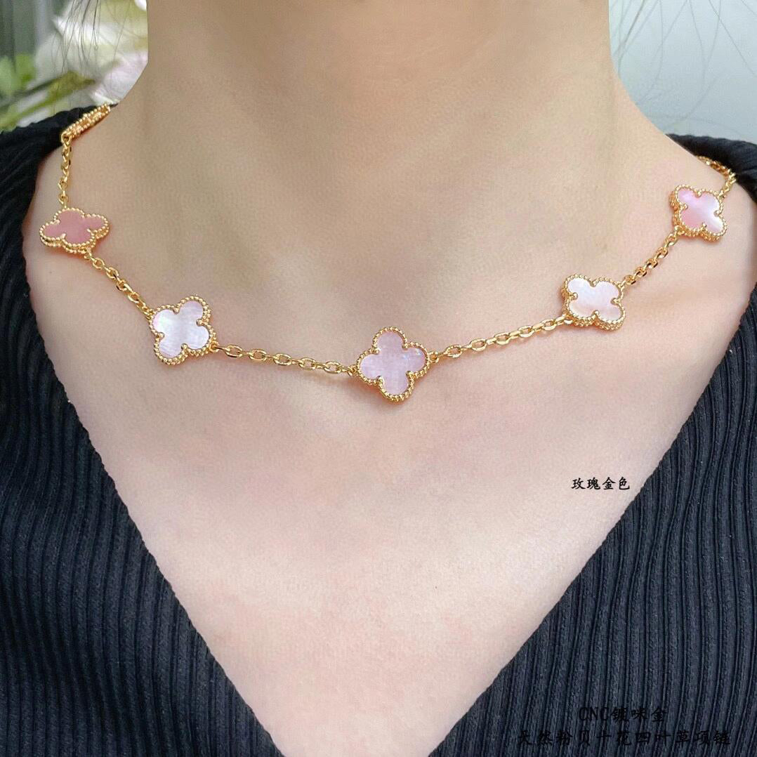 [Royal Fine ]CLOVER 10 MOTIFS PINK MOP NECKLACE