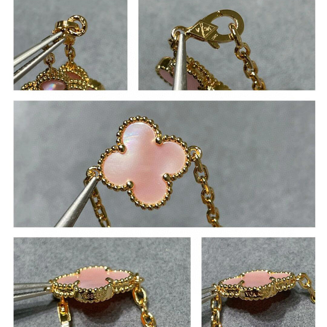 [Royal Fine ]CLOVER 10 MOTIFS PINK MOP NECKLACE