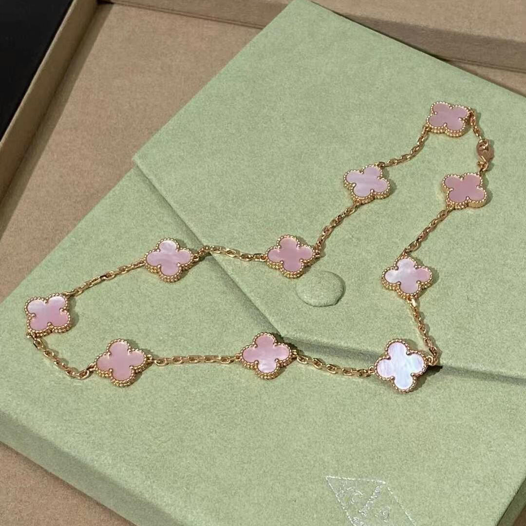 [Royal Fine ]CLOVER 10 MOTIFS PINK MOP NECKLACE