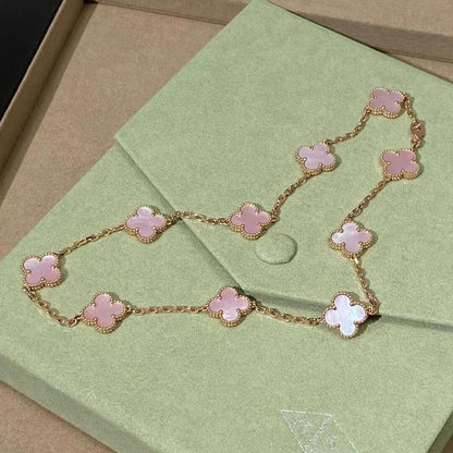 [Royal Fine ]CLOVER 10 MOTIFS PINK MOP NECKLACE