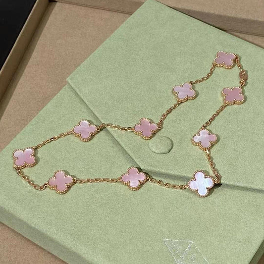 [Royal Fine ]CLOVER 10 MOTIFS PINK MOP NECKLACE