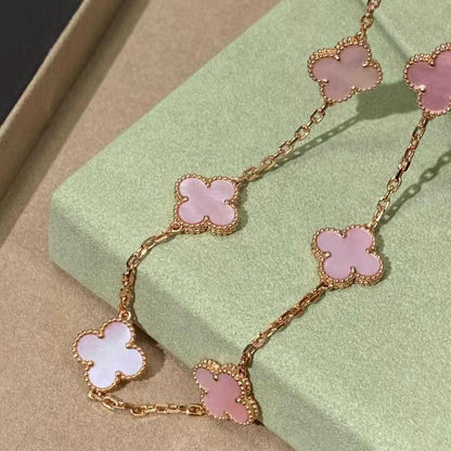 [Royal Fine ]CLOVER 10 MOTIFS PINK MOP NECKLACE