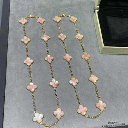 [Royal Fine ]CLOVER 10 MOTIFS PINK MOP NECKLACE