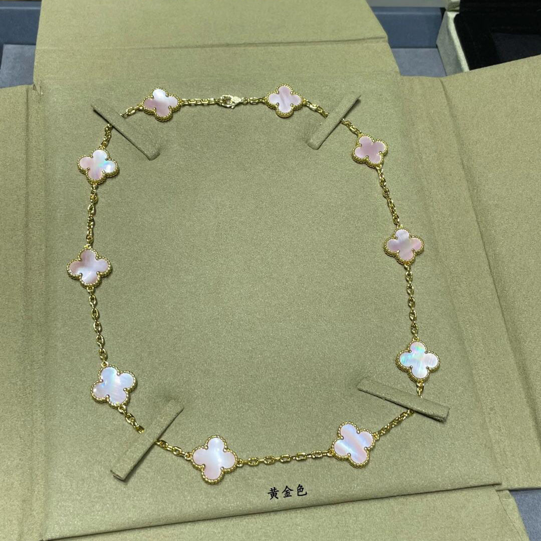 [Royal Fine ]CLOVER 10 MOTIFS PINK MOP NECKLACE