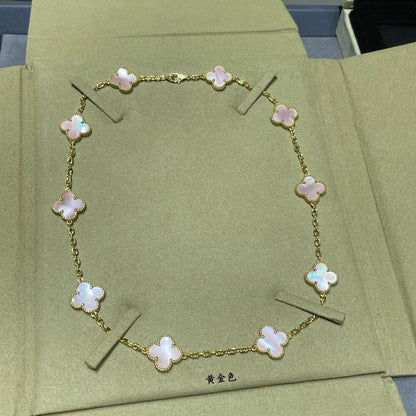 [Royal Fine ]CLOVER 10 MOTIFS PINK MOP NECKLACE