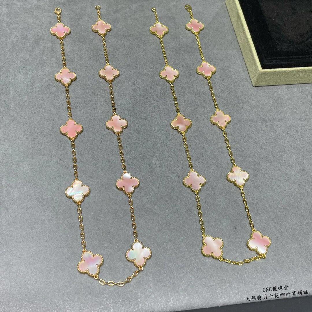 [Royal Fine ]CLOVER 10 MOTIFS PINK MOP NECKLACE