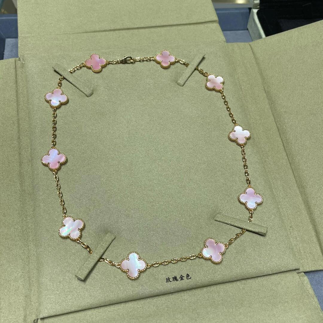 [Royal Fine ]CLOVER 10 MOTIFS PINK MOP NECKLACE