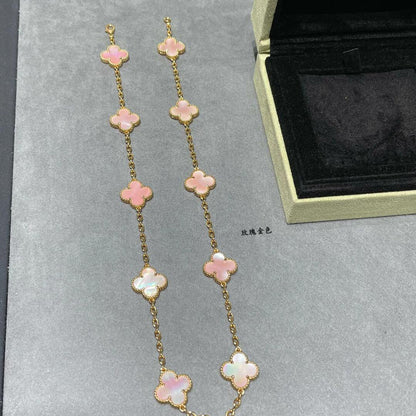 [Royal Fine ]CLOVER 10 MOTIFS PINK MOP NECKLACE