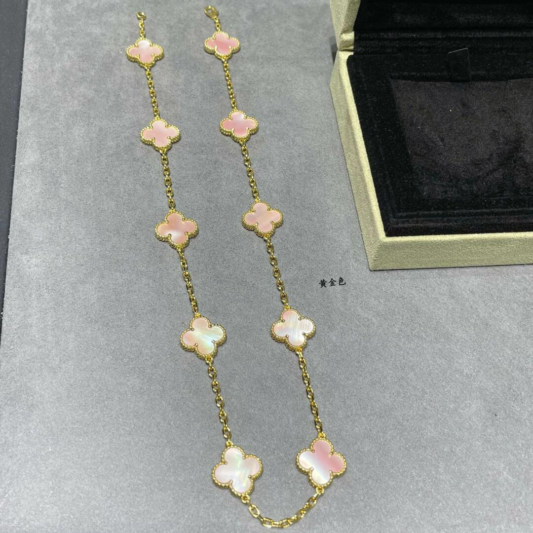 [Royal Fine ]CLOVER 10 MOTIFS PINK MOP NECKLACE