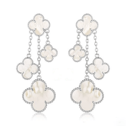[Royal]CLOVER EARRINGS WHITE MOP 4 MOTIFS SILVER